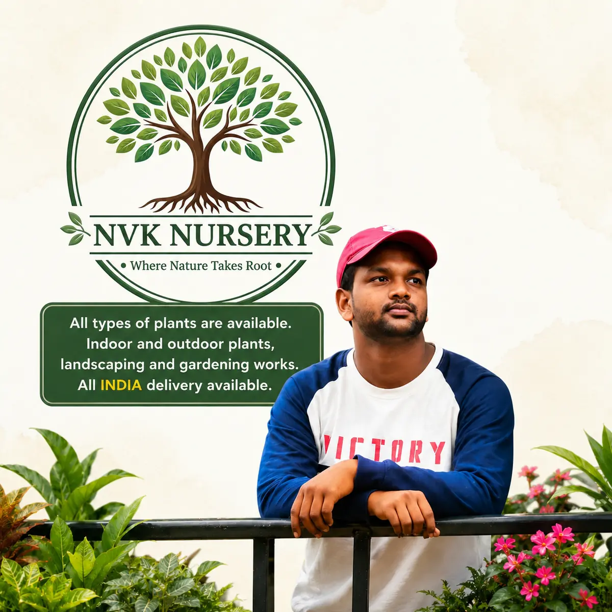 Nani, proprietor of NVK Nursery, at the nursery in Kadiyam